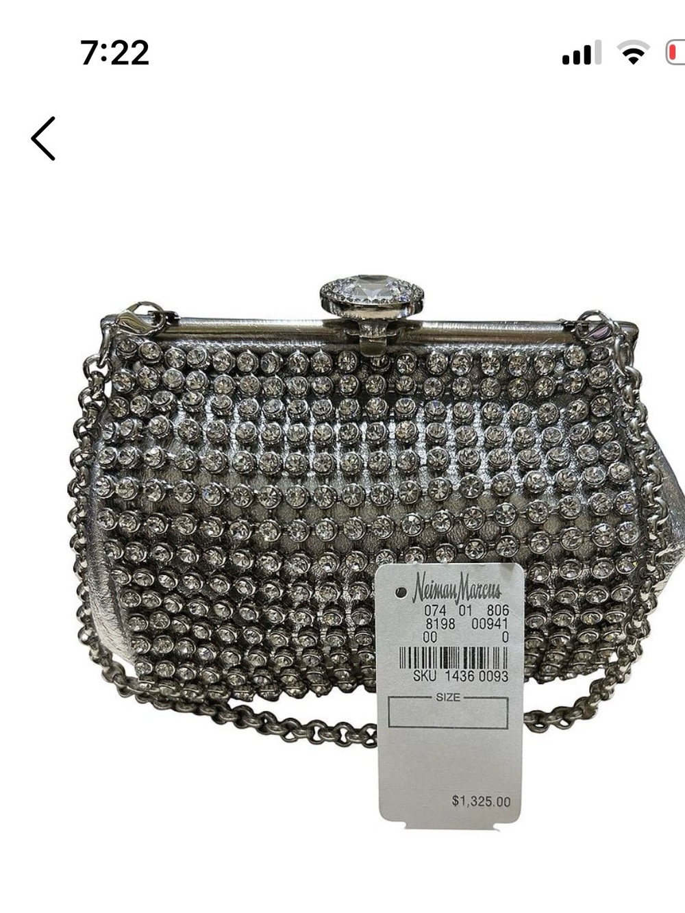 Neiman Marcus Larisa Barrera Silver Crystal Evening Wristlet Clutch